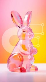 Intra Συλλεκτικό Ξύλινο Παζλ Plywood 4mm - Ροζ ειδώλιο λαγουδάκι σε πορτοκαλί και ροζ φόντο Σε Ξύλινο Κουτί - Διαστάσεις: 10x10 cm – 25 κομμάτια