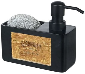 Δοχείο Κρεμοσάπουνου Με Θήκη Σφουγγαριού 02-18122 15x6x14cm 120ml Natural-Black Estia Πλαστικό