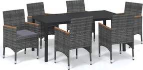 vidaXL Σετ Τραπεζαρίας Κήπου 7 τεμ. Γκρι Συνθ. Ρατάν με Μαξιλάρια