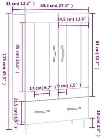 Ντουλάπα Sonoma Δρυς 69,5 x 31 x 115 εκ. από Επεξεργασμένο Ξύλο - Καφέ