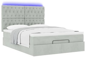 vidaXL Οθωμανικό κρεβάτι με στρώματα & LEDs Ανοιχτό γκρι Βελούδο
