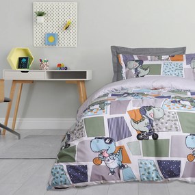 Σετ Παπλωματοθήκη 2 Όψεων Polycotton Μονή 160x240εκ. Kid Line 4874 Γκρι-Μπλε-Χακί Das Kids