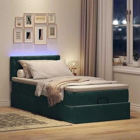 Οθωμανικό κρεβάτι με στρώμα &amp; LEDs Dark Green 90x190cm Velvet - Πράσινο