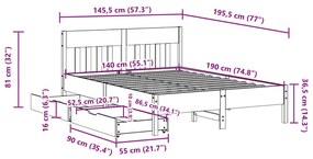 Σκελετός Κρεβατιού Χωρίς Στρώμα Καφέ 140x190 Μασίφ Ξύλο Πεύκου - Καφέ