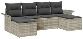 vidaXL Σετ Καναπέ Κήπου με μαξιλάρι 6 pcs Ανοιχτό γκρι Πολυ ράταν