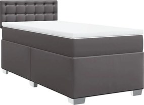 vidaXL Κρεβάτι Boxspring με Στρώμα Γκρι 90x190 εκ. από Συνθετικό Δέρμα