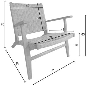 Πολυθρόνα Crosy teak ξύλο σε φυσική απόχρωση 71x81x75εκ