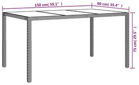 vidaXL Τραπέζι Κήπου Γκρι 150x90x75 εκ. Συνθετικό Ρατάν/Ψημένο Γυαλί