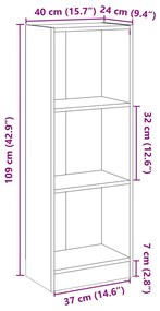 vidaXL Βιβλιοθήκη με 3 Ράφια Λευκή 40x24x109 εκ. Επεξεργασμένο Ξύλο