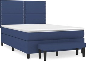 vidaXL Κρεβάτι Boxspring με Στρώμα Μπλε 140x190 εκ. Υφασμάτινο