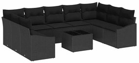 vidaXL Σετ Καναπέ Κήπου 10 pcs Μαύρο Πολυ ράταν