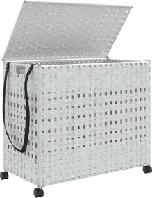vidaXL Καλάθι Άπλυτων με Τροχούς Λευκό 66x35x60 εκ. από Ρατάν