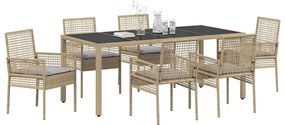 vidaXL Σέτ φαγητού για κήπο 7 pcs Μπεζ Πολυ ράταν