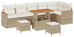 vidaXL Σετ Καναπέ Κήπου με μαξιλάρι 9 pcs Μπεζ Πολυ ράταν