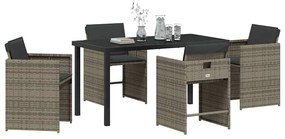 vidaXL Σέτ φαγητού για κήπο με μαξιλάρι 5 pcs Γκρι Πολυ ράταν
