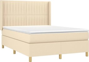 vidaXL Κρεβάτι Boxspring με Στρώμα &amp; LED Κρεμ 140x200 εκ. Υφασμάτινο
