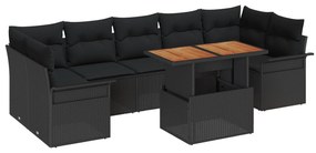 vidaXL Σετ καναπέ κήπου VIDA XL 8 κομματιών με μαξιλάρια Μαύρο Πολυ Ρατάν