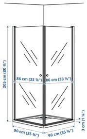 OPPEJEN/FOTINGEN καμπίνα ντους με 2 πόρτες/βάση, 90x90x205 cm 593.262.52