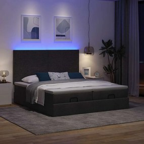 vidaXL Οθωμανικό κρεβάτι με στρώματα &amp; LEDs Μαύρο 200x200cm ύφασμα