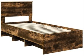 vidaXL Σκελετός Κρεβατιού Καπνιστό Δρύς 90 x 200 cm Επεξεργασμένο ξύλο