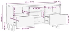 Έπιπλο Τηλεόρασης Μαύρο 100 x 33 x 46 εκ. από Μασίφ Ξύλο Μάνγκο - Μαύρο