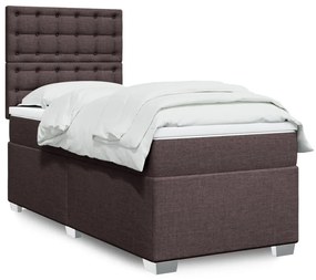 Κρεβάτι Boxspring με Στρώμα Σκούρο Καφέ 90x190 εκ. Υφασμάτινο