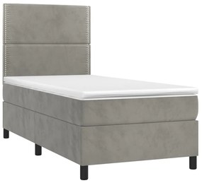 Κρεβάτι Boxspring με Στρώμα Ανοιχτό Γκρι 90x200 εκ. Βελούδινο - Γκρι