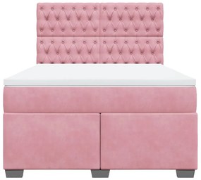 vidaXL Κρεβάτι Boxspring με Στρώμα Ροζ 140x200 εκ. Βελούδινο
