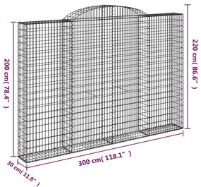 vidaXL Συρματοκιβώτια Τοξωτά 4 τεμ. 300x30x200/220 εκ. Γαλβαν. Ατσάλι