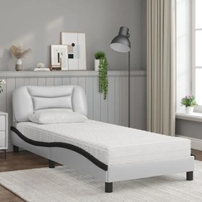 vidaXL Κρεβάτι με Στρώμα Λευκό και Μαύρο 90 x 200 εκ. Συνθετικό Δέρμα