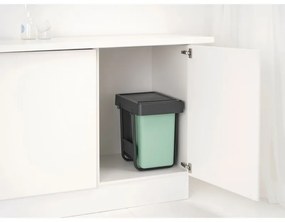 Brabantia Sort&Go κάδος χωριστής συλλογής 1008862, 2x15 l, Εσωτερική τοποθέτηση με τηλεσκοπικό πλαίσιο, Γκρι/πράσινο