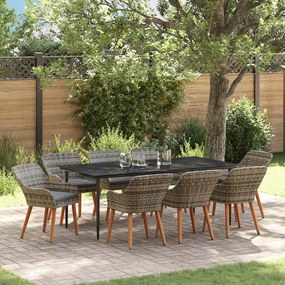 vidaXL Σέτ φαγητού για κήπο με μαξιλάρι 9 pcs Γκρι συνθετικό ρατάν