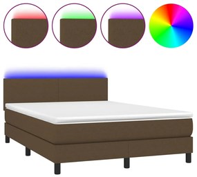 vidaXL Κρεβάτι Boxspring με Στρώμα &amp; LED Σκ.Καφέ 140x200 εκ Υφασμάτινο