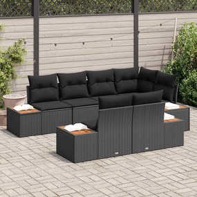 vidaXL Σετ Καναπέ Κήπου με μαξιλάρι 7 pcs Μαύρο Πολυρατάν