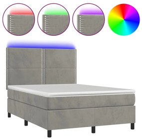 vidaXL Κρεβάτι Boxspring με Στρώμα&LED Αν. Γκρι 140x190 εκ. Βελούδινο