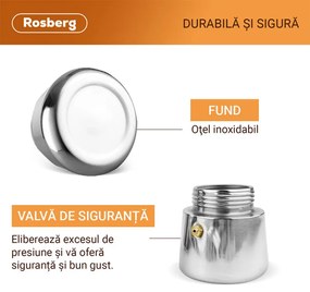 Κουβανέζικη καφετιέρα Rosberg R51173F4, 4 φλιτζάνια, Inox