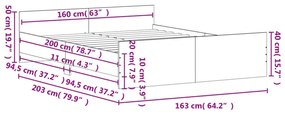 Πλαίσιο Κρεβατιού με Κεφαλάρι/Υποπόδιο Γκρι Sonoma 160x200 εκ. - Γκρι