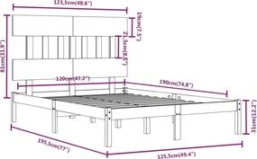 vidaXL Πλαίσιο Κρεβατιού 120 x 190 εκ. από Μασίφ Ξύλο Small Double