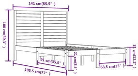 vidaXL Πλαίσιο Κρεβατιού Λευκό 135x190 εκ. από Μασίφ Ξύλο Double