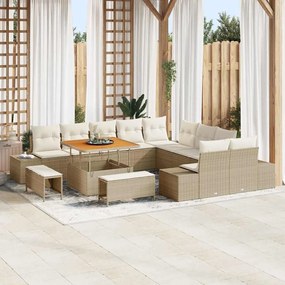 vidaXL Σετ Καναπέ Κήπου με μαξιλάρι 13 pcs Μπεζ Πολυ ράταν