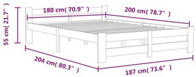 vidaXL Πλαίσιο Κρεβατιού Σκούρο Γκρι 180x200 εκ. από Μασίφ Ξύλο Πεύκου