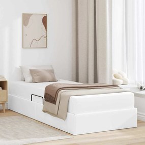 vidaXL Κρεβάτι με αποθηκευτικό χώρο και στρώμα 2 pcs Λευκό Δέρμα