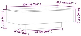 Τραπεζάκι Σαλονιού Καπνιστή Δρυς 100x49,5x31 εκ. Επεξεργ. Ξύλο - Καφέ