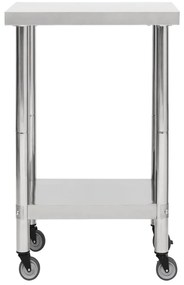 vidaXL Πάγκος Εργασίας Κουζίνας με Ροδάκια 60x60x85 εκ Ανοξείδ. Ατσάλι