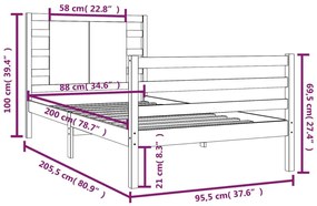 vidaXL Πλαίσιο Κρεβατιού Καφέ Μελί 90 x 200 εκ. από Μασίφ Ξύλο Πεύκου