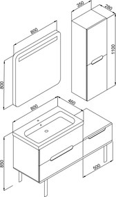 Martin Masal 130 Dark Green  MDF - Πάγκος με Νιπτήρα &amp; Καθρέπτη