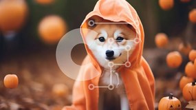 Intra Συλλεκτικό Ξύλινο Παζλ Plywood  4mm - Χαριτωμένο σκυλί με αποκριάτικη στολή με κολοκύθες Σε Ξύλινο Κουτί - Διαστάσεις: 10x10 cm – 25 κομμάτια