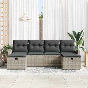 vidaXL Σετ Καναπέ Κήπου με μαξιλάρι 6 pcs Ανοιχτό γκρι Πολυ ράταν