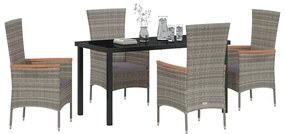 vidaXL Σέτ φαγητού για κήπο με μαξιλάρι 5 pcs Γκρι Πολυ ράταν