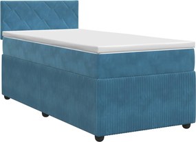 vidaXL Κρεβάτι box spring με στρώμα Σκούρο Μπλε 90 x 190 cm Βελούδο